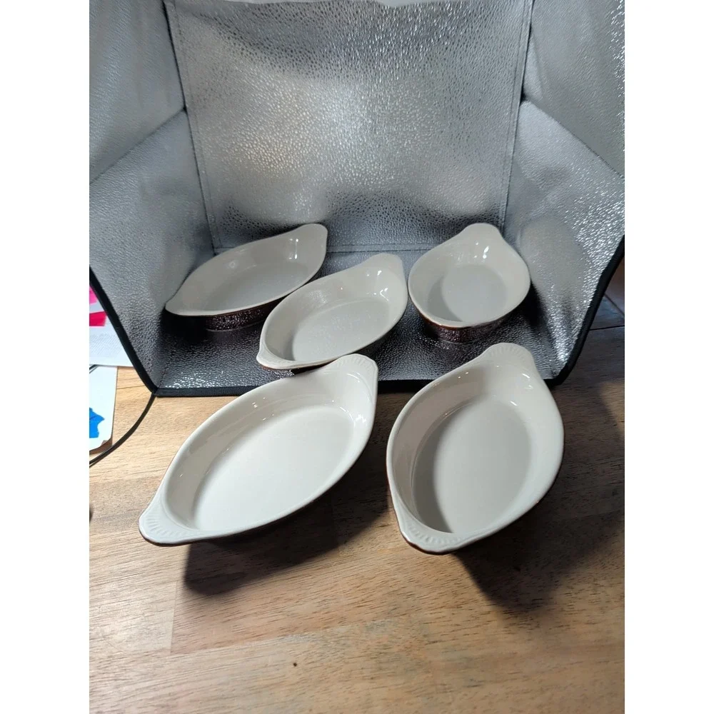 5 Brown Syscoware Individual Baking Au Gratin Casserole Dish Handles 91342 USA